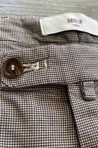 BRIGLIA 1949 - Panna Brown Check Stretch Cotton Slim Fit Shorts BG108