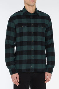 7 FOR ALL MANKIND - Green and Black Checked Brushed Cotton Overshirt JSFM4360HG