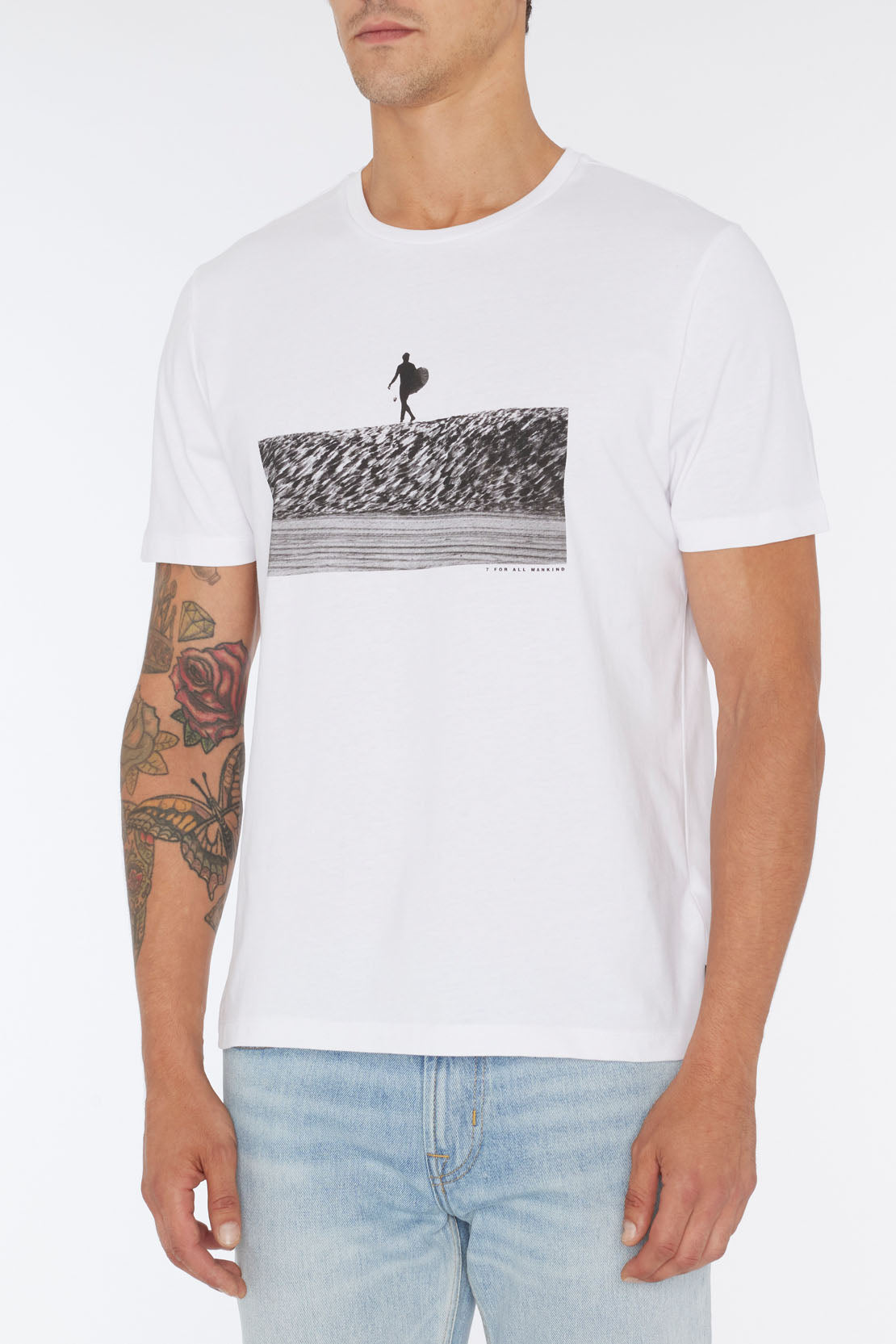 7 FOR ALL MANKIND - White Photographic T-Shirt With Surf Beach Print JSLM332GWS