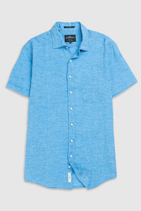 RODD & GUNN - PALM BEACH Short Sleeve Linen Shirt In COBALT LP6266