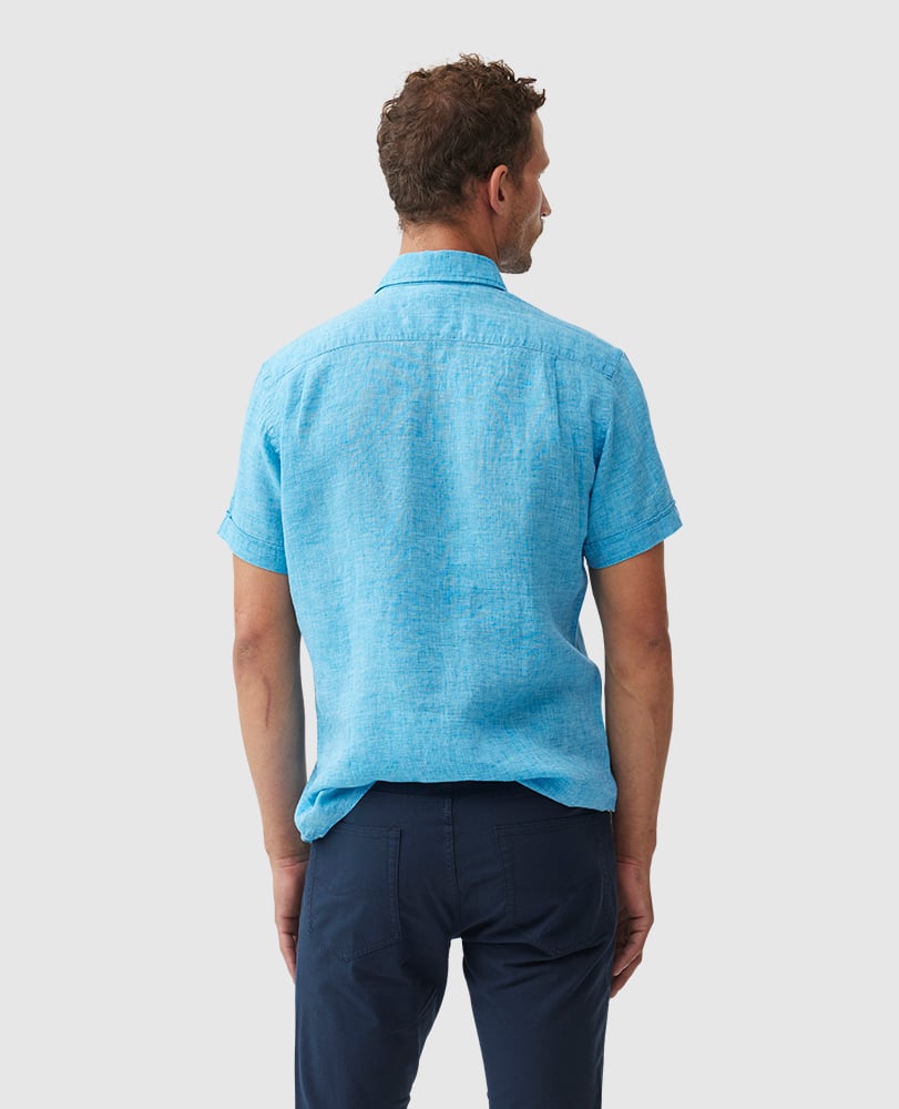 RODD & GUNN - PALM BEACH Short Sleeve Linen Shirt In COBALT LP6266