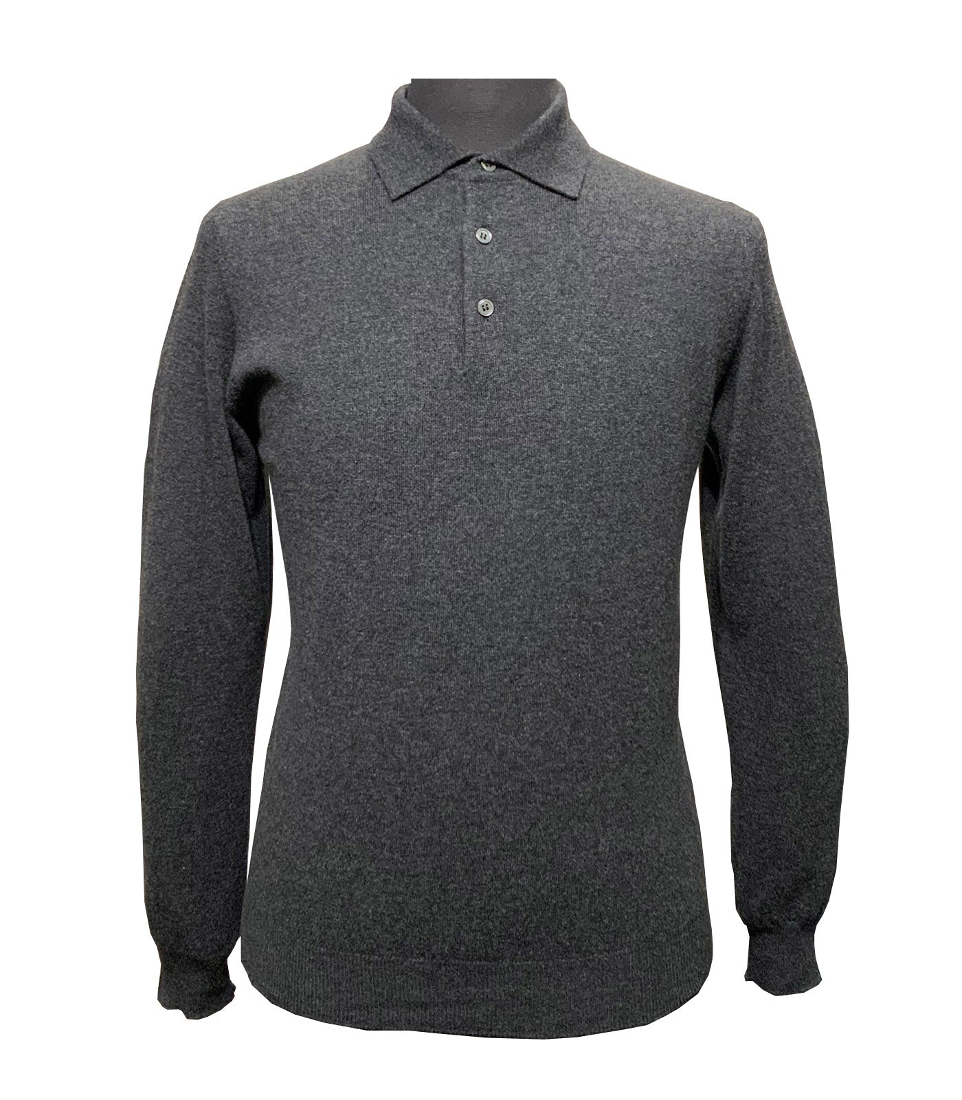 FILIPPO DE LAURENTIIS - Anthracite Grey Wool, Silk & Cashmere Long Sleeve Knitted Polo PL1MLWSC14R 980
