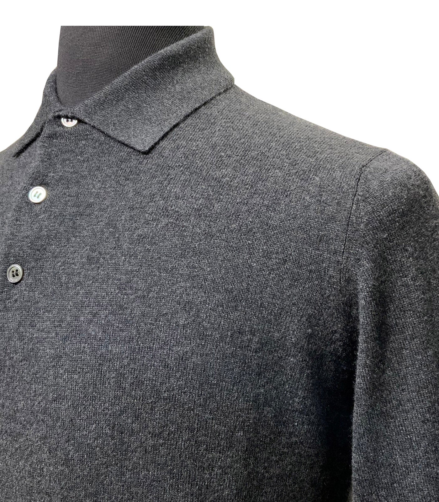 FILIPPO DE LAURENTIIS - Anthracite Grey Wool, Silk & Cashmere Long Sleeve Knitted Polo PL1MLWSC14R 980