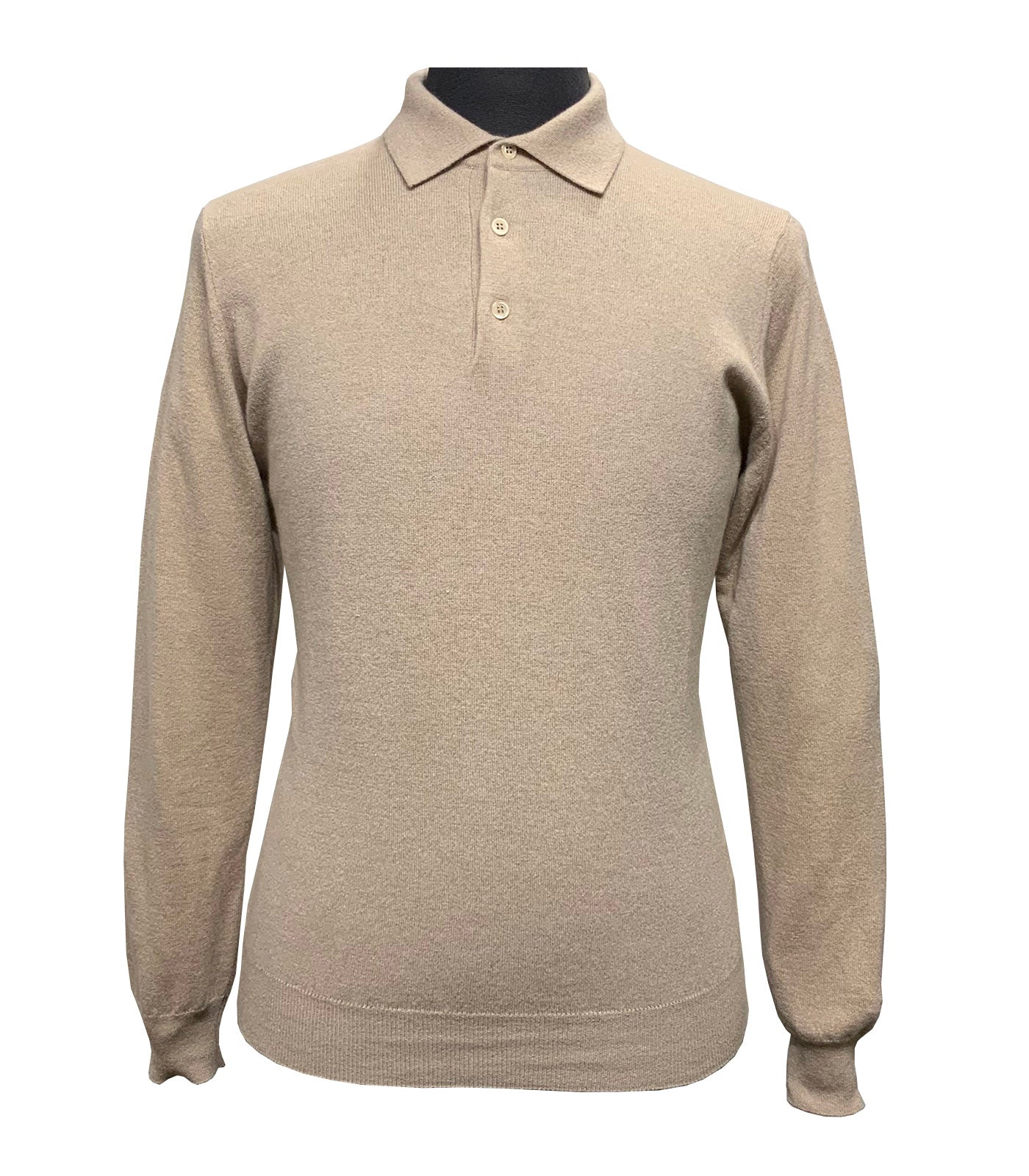 FILIPPO DE LAURENTIIS - Beige Wool, Silk & Cashmere Long Sleeve Knitted Polo PL1MLWSC14R 061