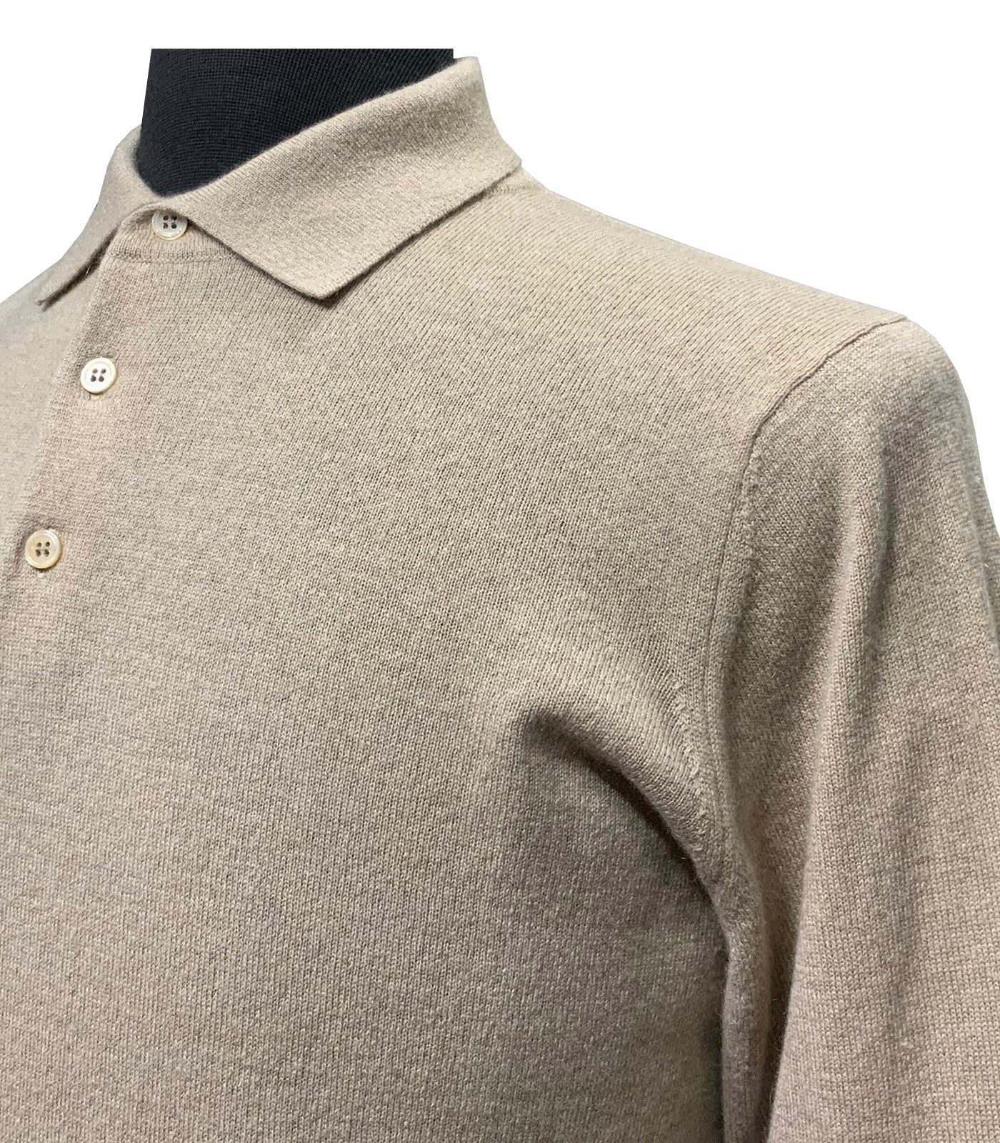 FILIPPO DE LAURENTIIS - Beige Wool, Silk & Cashmere Long Sleeve Knitted Polo PL1MLWSC14R 061
