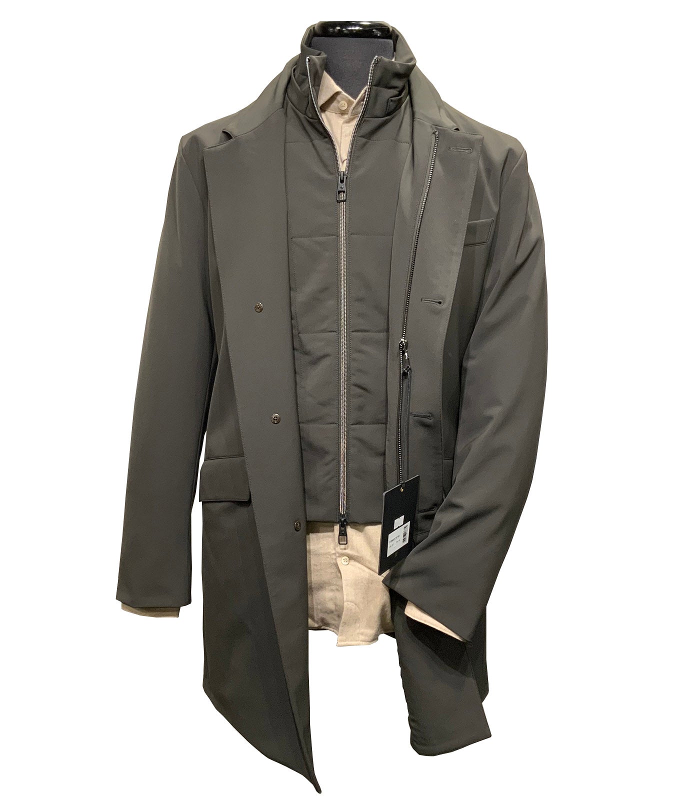 MONTECORE - Longline Coat in Technical Fabric with Detachable Bib & Hood In Graphite Grey