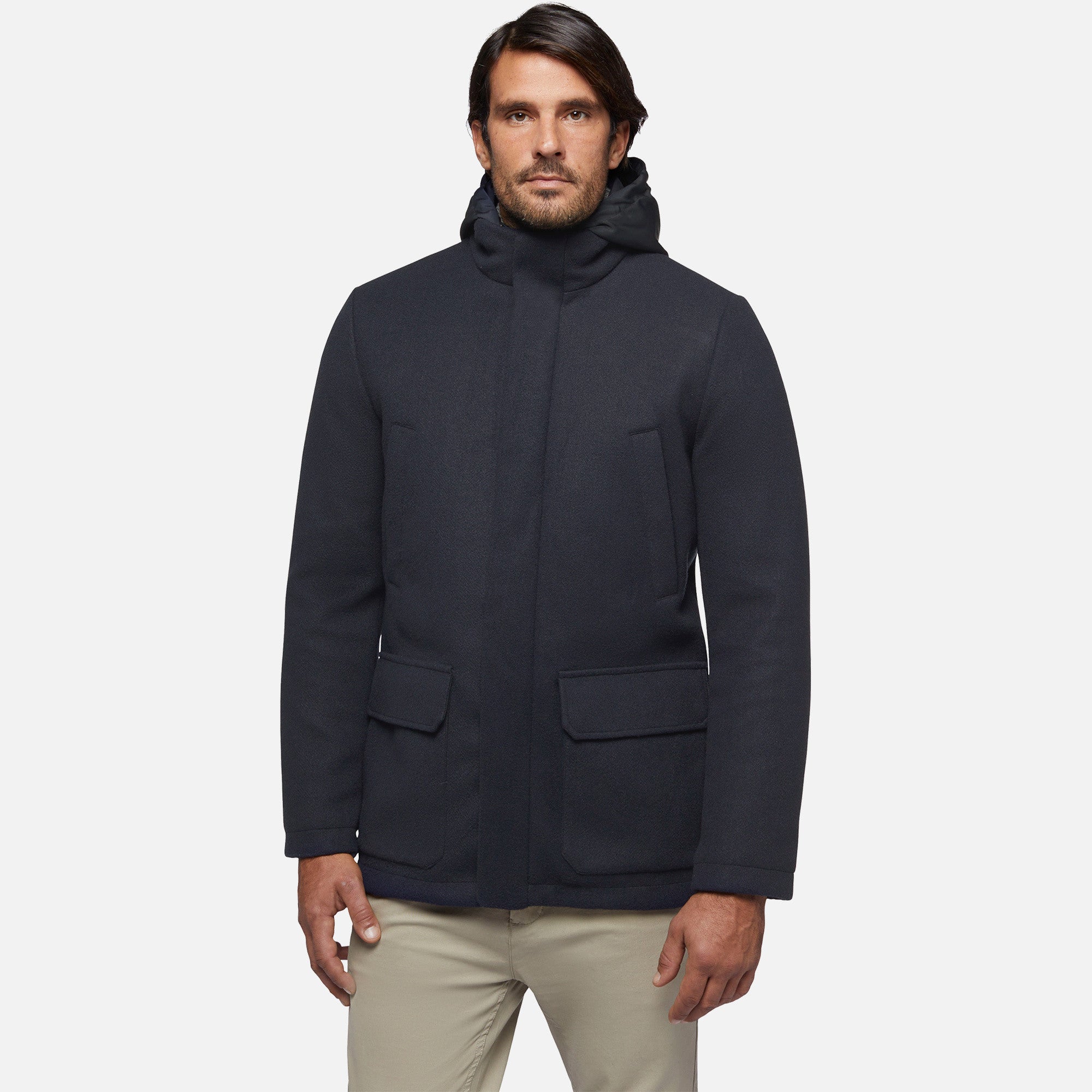 GEOX - MONREALE Mid Length Coat in Hi-Tech Fabric in Dark Sky 