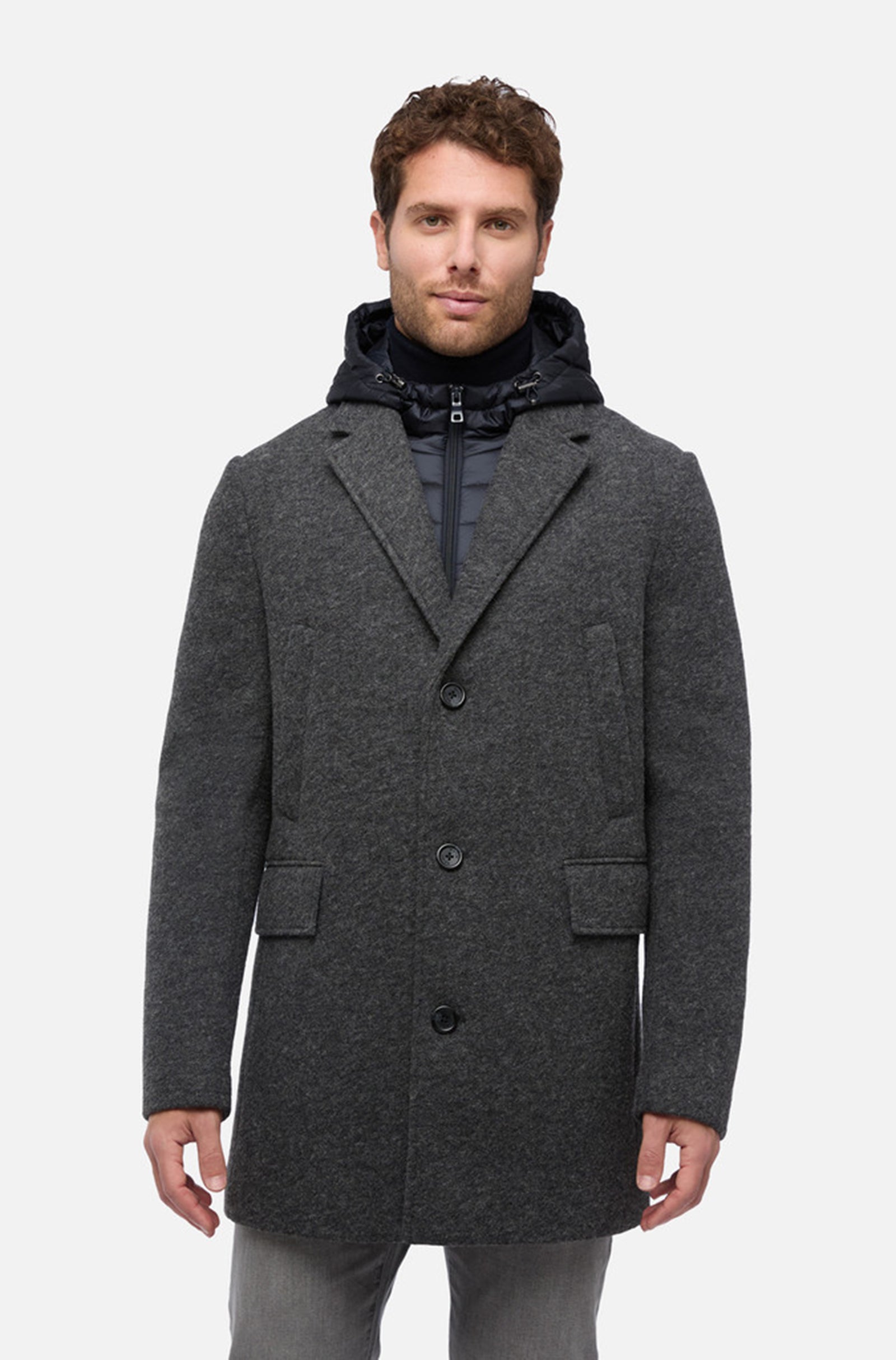 GEOX - CLAUDIO LONG Overcoat in Grey With Detachable Inner Bib M5615AT3289F0311