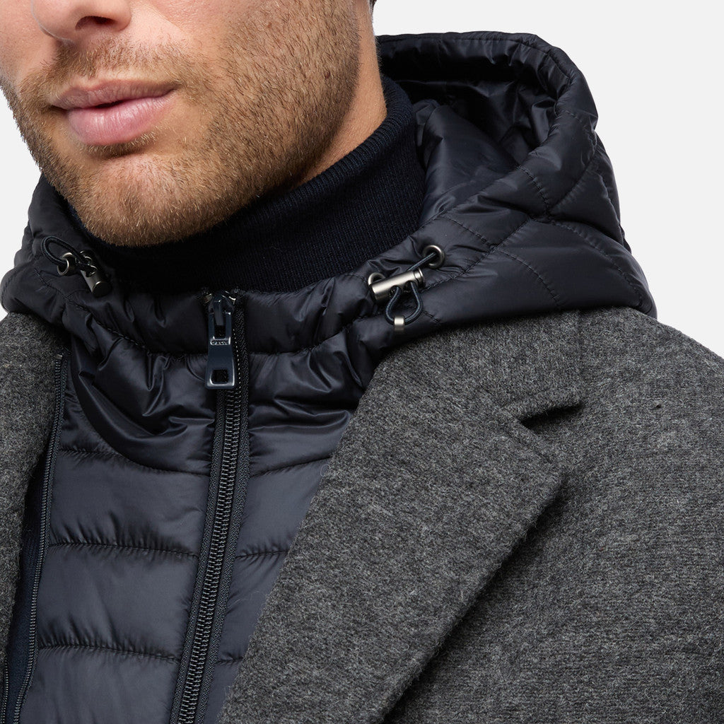 GEOX - CLAUDIO LONG Overcoat in Grey With Detachable Inner Bib M5615AT3289F0311