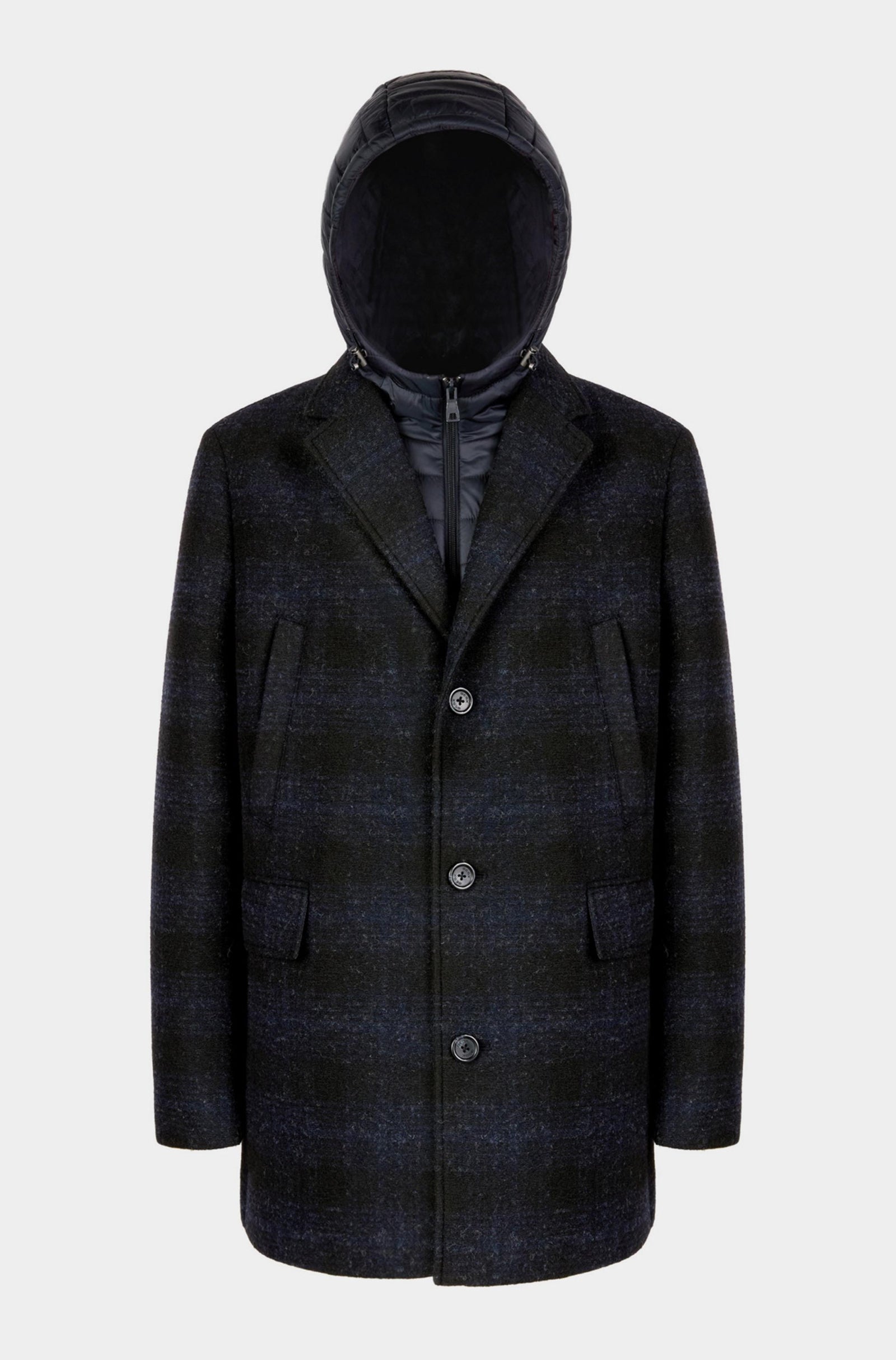 GEOX - CLAUDIO LONG Overcoat in Blue/Black With Detachable Inner Bib M5615AT3289F0388