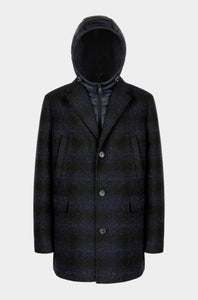 GEOX - CLAUDIO LONG Overcoat in Blue/Black With Detachable Inner Bib M5615AT3289F0388