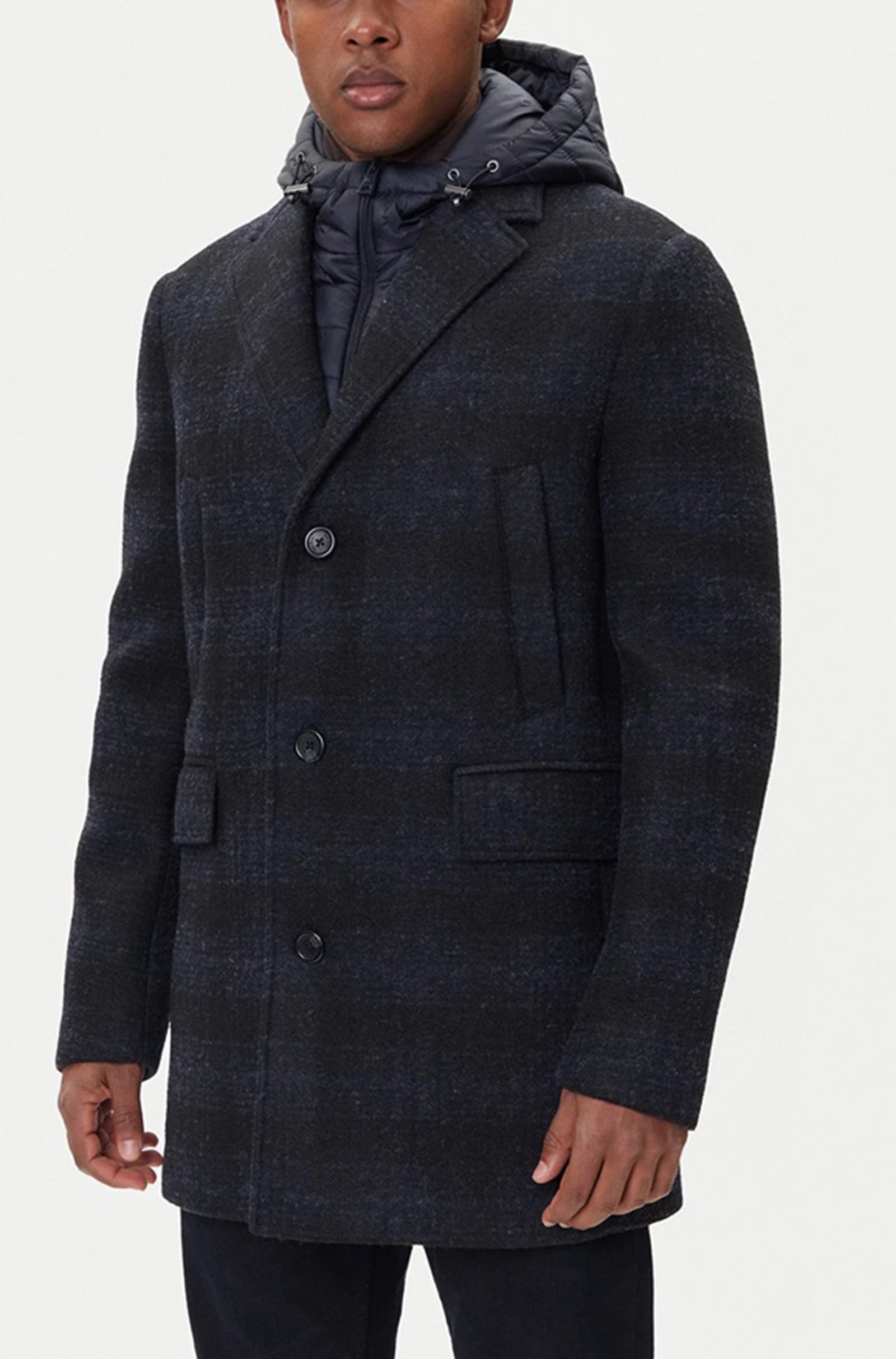 GEOX - CLAUDIO LONG Overcoat in Blue/Black With Detachable Inner Bib M5615AT3289F0388