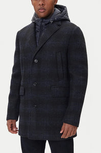 GEOX - CLAUDIO LONG Overcoat in Blue/Black With Detachable Inner Bib M5615AT3289F0388