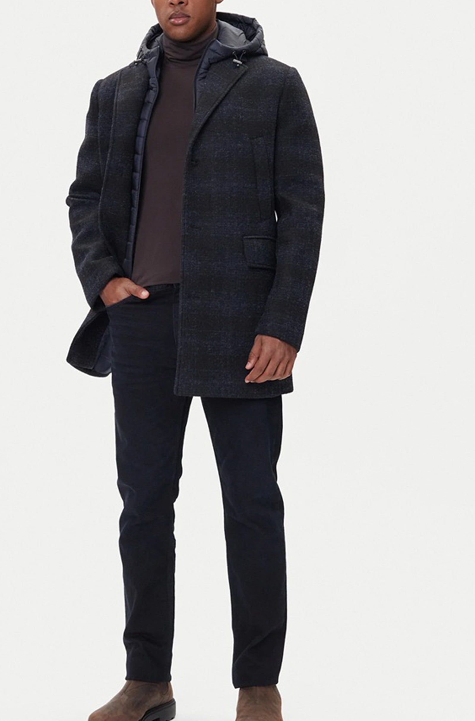 GEOX - CLAUDIO LONG Overcoat in Blue/Black With Detachable Inner Bib M5615AT3289F0388