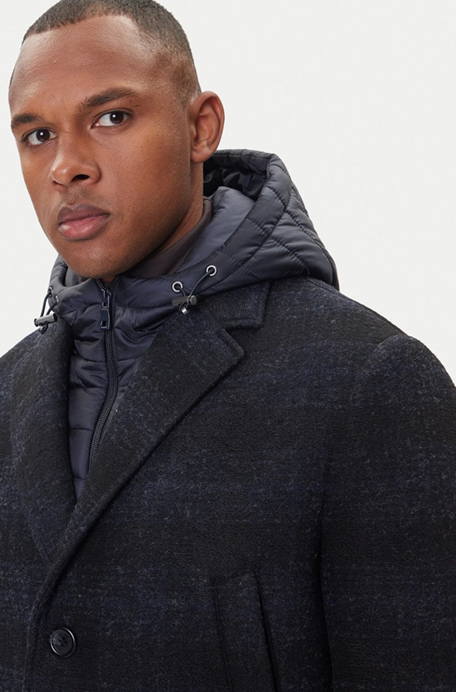 GEOX - CLAUDIO LONG Overcoat in Blue/Black With Detachable Inner Bib M5615AT3289F0388