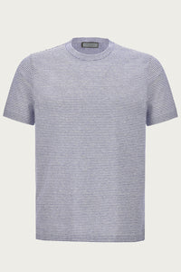 CANALI - Blue and White Striped Cotton and Linen T-Shirt T0003-MJ02041-300