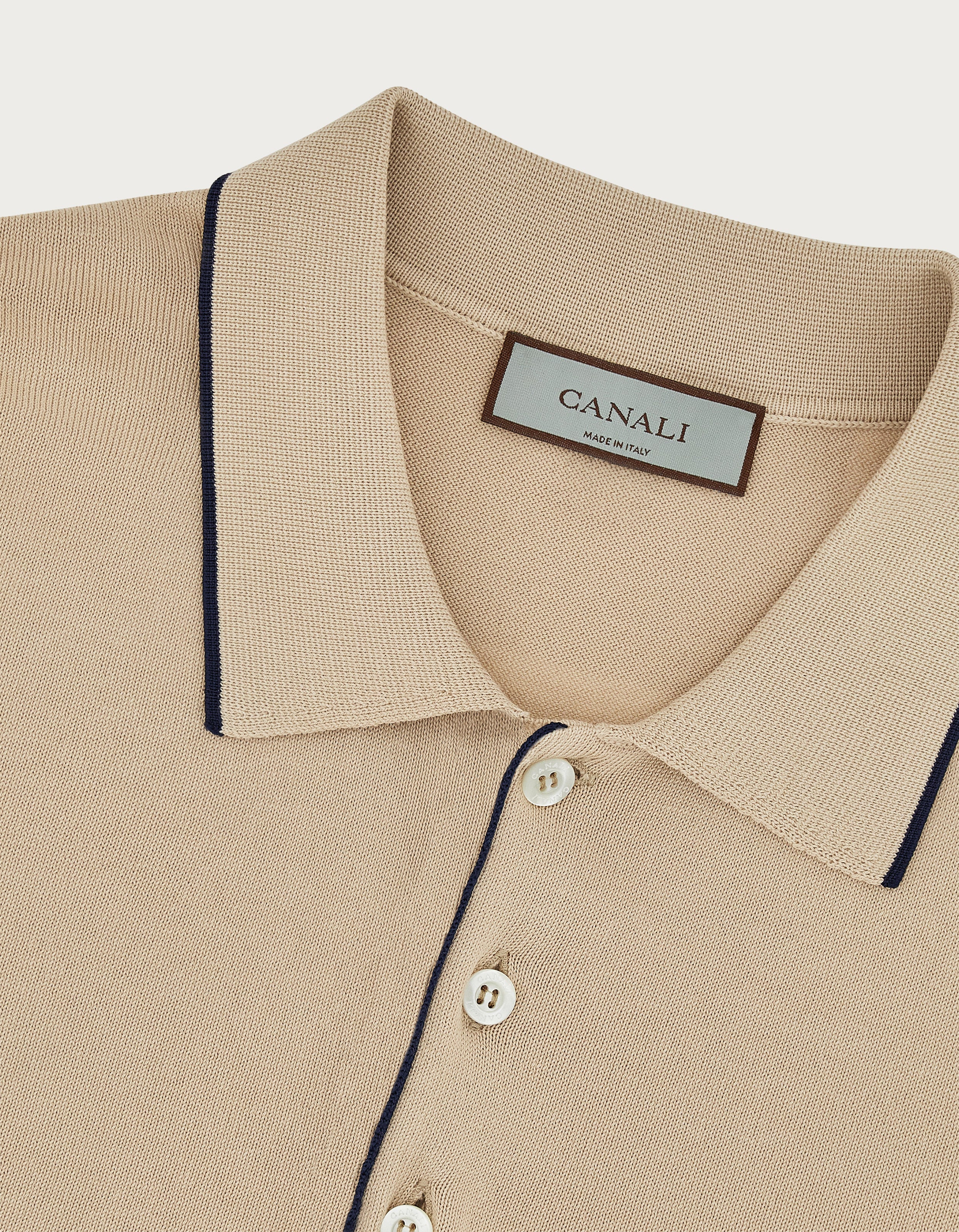 CANALI - Beige and Navy Knitted Shaved Cotton Polo Shirt C0997-MK01148-708