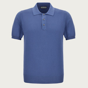 CANALI - Air Force Blue Knitted Garment Dyed Polo Shirt C0127-MK02076-372