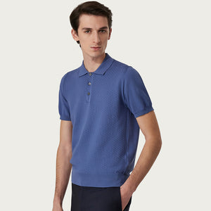 CANALI - Air Force Blue Knitted Garment Dyed Polo Shirt C0127-MK02076-372