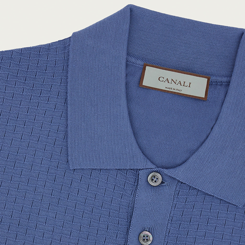 CANALI - Air Force Blue Knitted Garment Dyed Polo Shirt C0127-MK02076-372