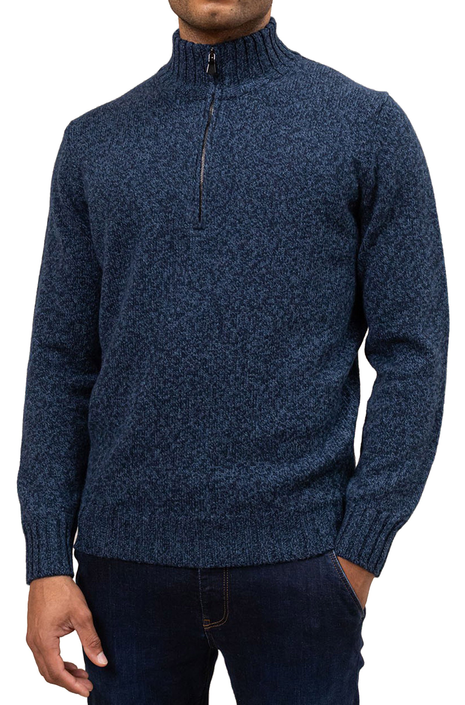 FILIPPO DE LAURENTIIS - Merino Wool Half Zip Sweater in Navy Celeste Melange MZ3ML WM5RM 8999