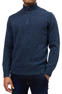 FILIPPO DE LAURENTIIS - Merino Wool Half Zip Sweater in Navy Celeste Melange MZ3ML WM5RM 8999