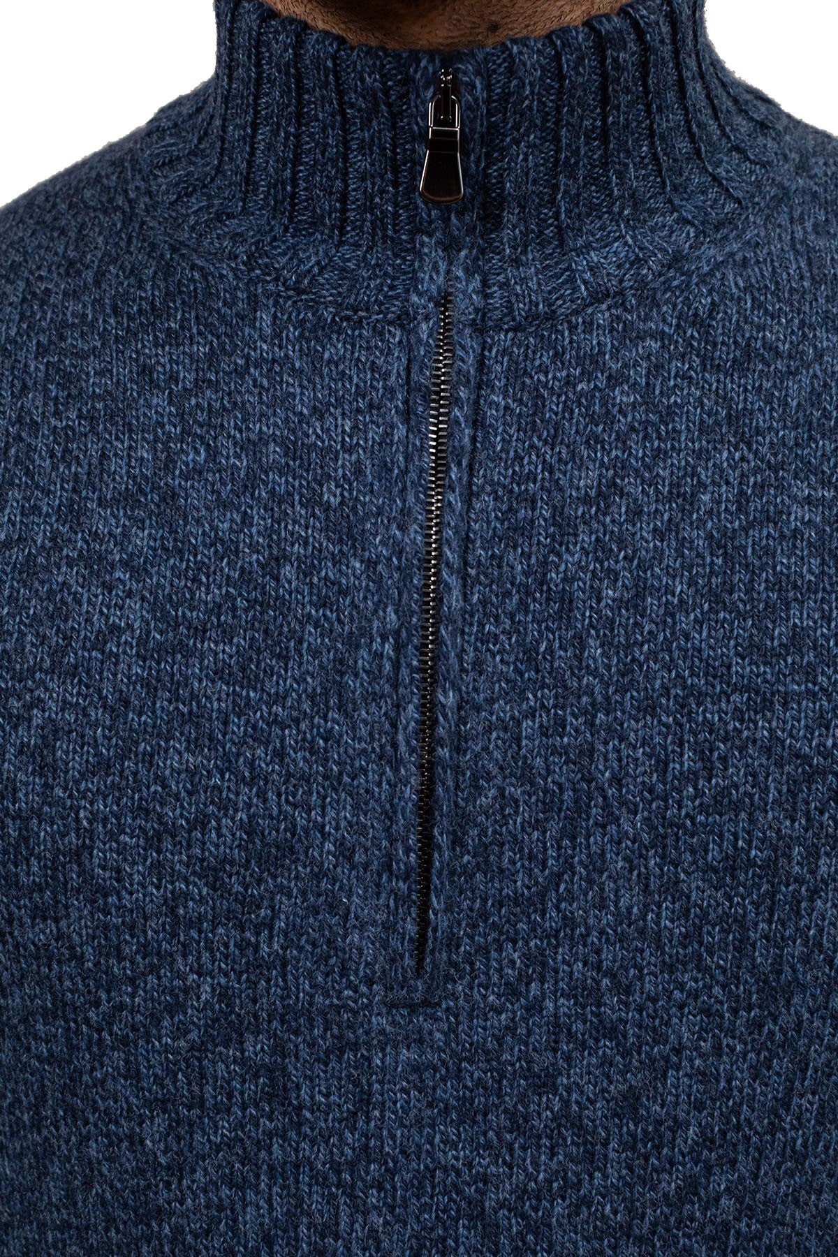 FILIPPO DE LAURENTIIS - Merino Wool Half Zip Sweater in Navy Celeste Melange MZ3ML WM5RM 8999