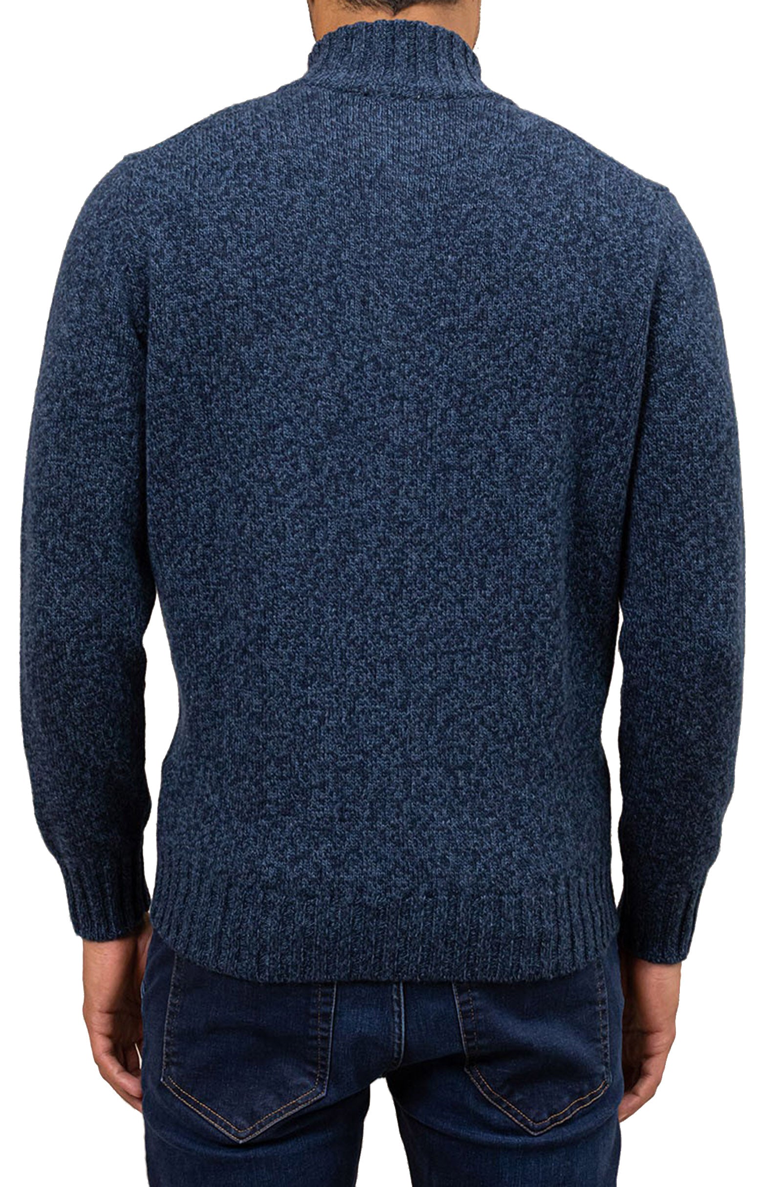 FILIPPO DE LAURENTIIS - Merino Wool Half Zip Sweater in Navy Celeste Melange MZ3ML WM5RM 8999