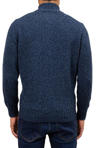 FILIPPO DE LAURENTIIS - Merino Wool Half Zip Sweater in Navy Celeste Melange MZ3ML WM5RM 8999