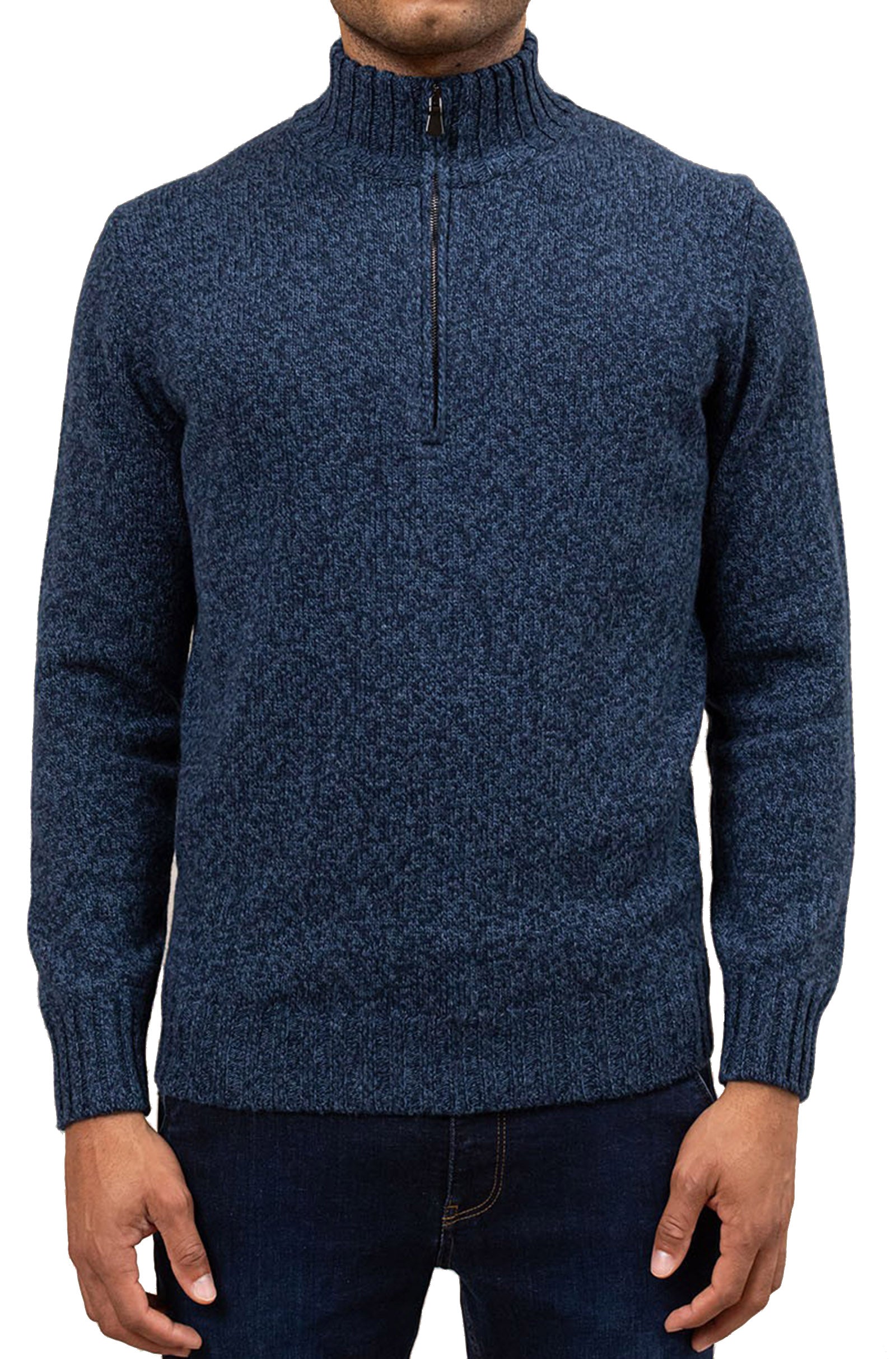 FILIPPO DE LAURENTIIS - Merino Wool Half Zip Sweater in Navy Celeste Melange MZ3ML WM5RM 8999