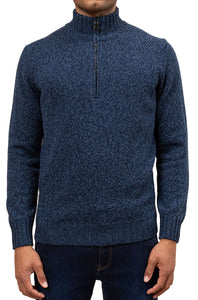FILIPPO DE LAURENTIIS - Merino Wool Half Zip Sweater in Navy Celeste Melange MZ3ML WM5RM 8999