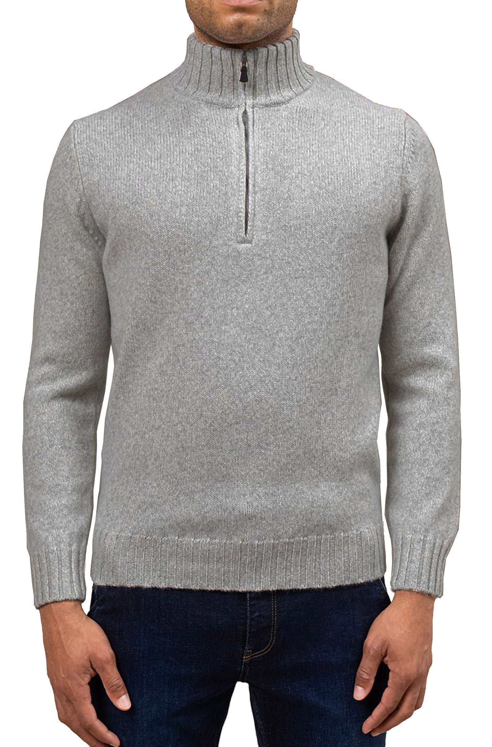FILIPPO DE LAURENTIIS - Merino Wool Half Zip Sweater in Grey Melange Mz3ML WM5RM 9294