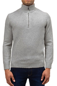 FILIPPO DE LAURENTIIS - Merino Wool Half Zip Sweater in Grey Melange Mz3ML WM5RM 9294