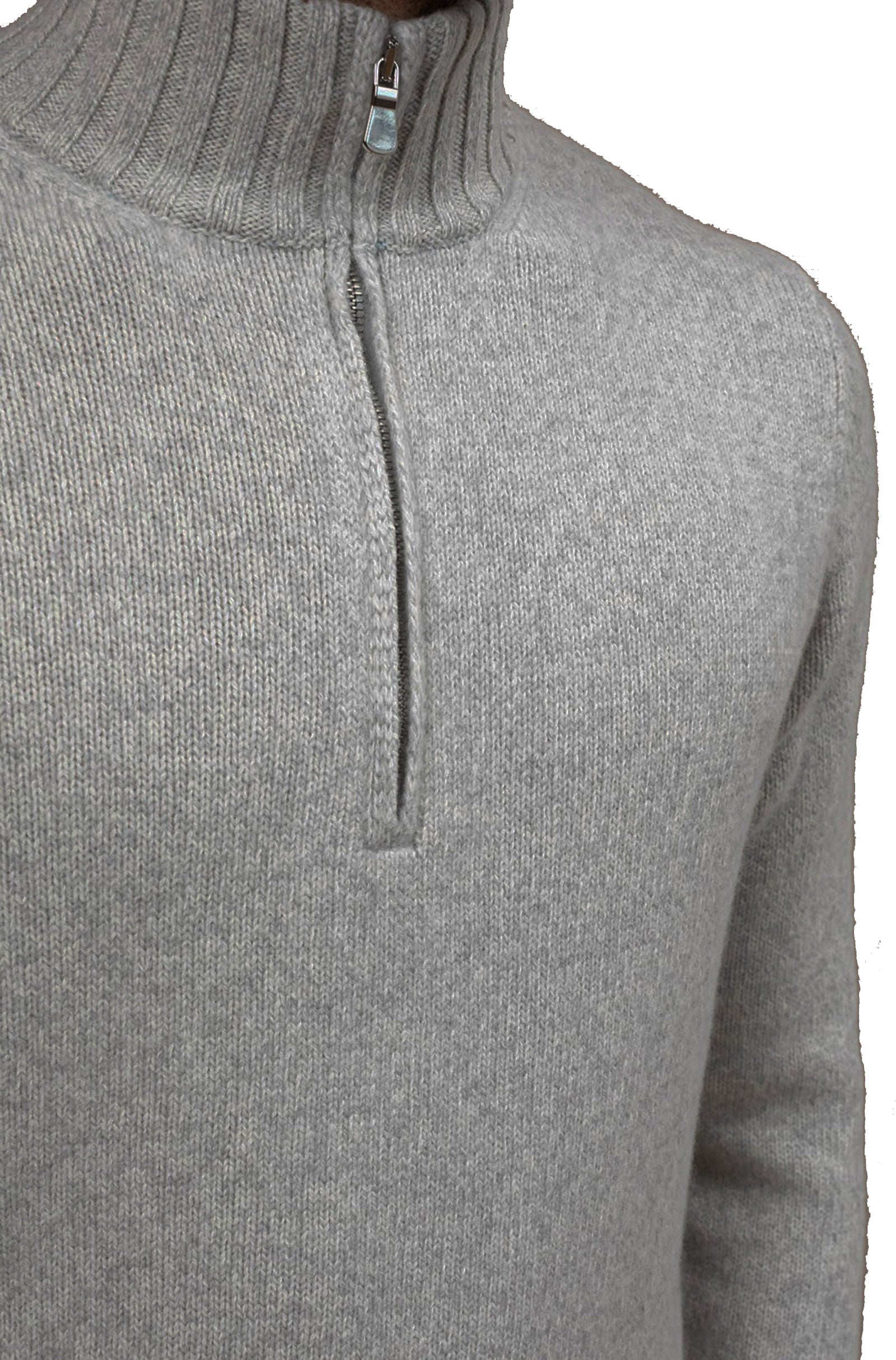 FILIPPO DE LAURENTIIS - Merino Wool Half Zip Sweater in Grey Melange Mz3ML WM5RM 9294
