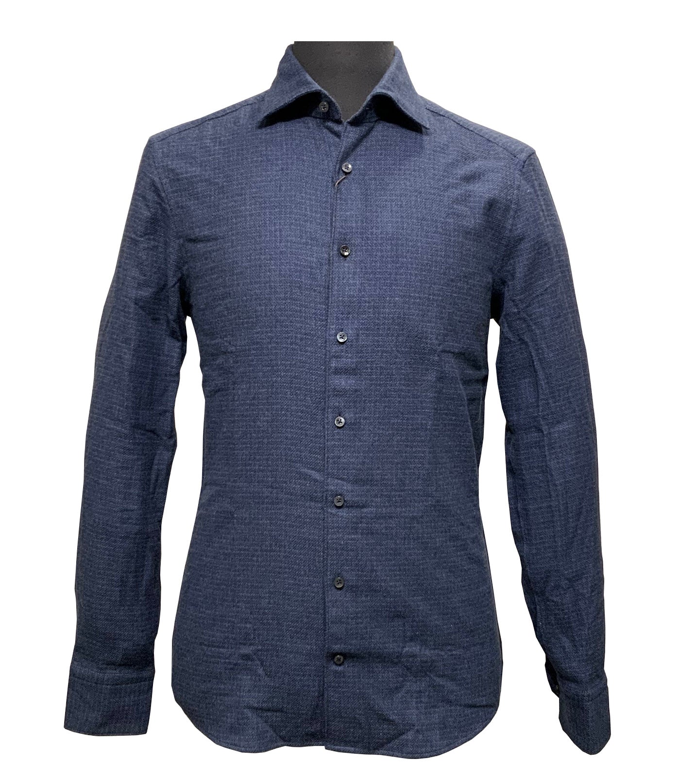 STENSTROMS - SLIMLINE dark Blue Micro Check Flannel Shirt 7127119036193