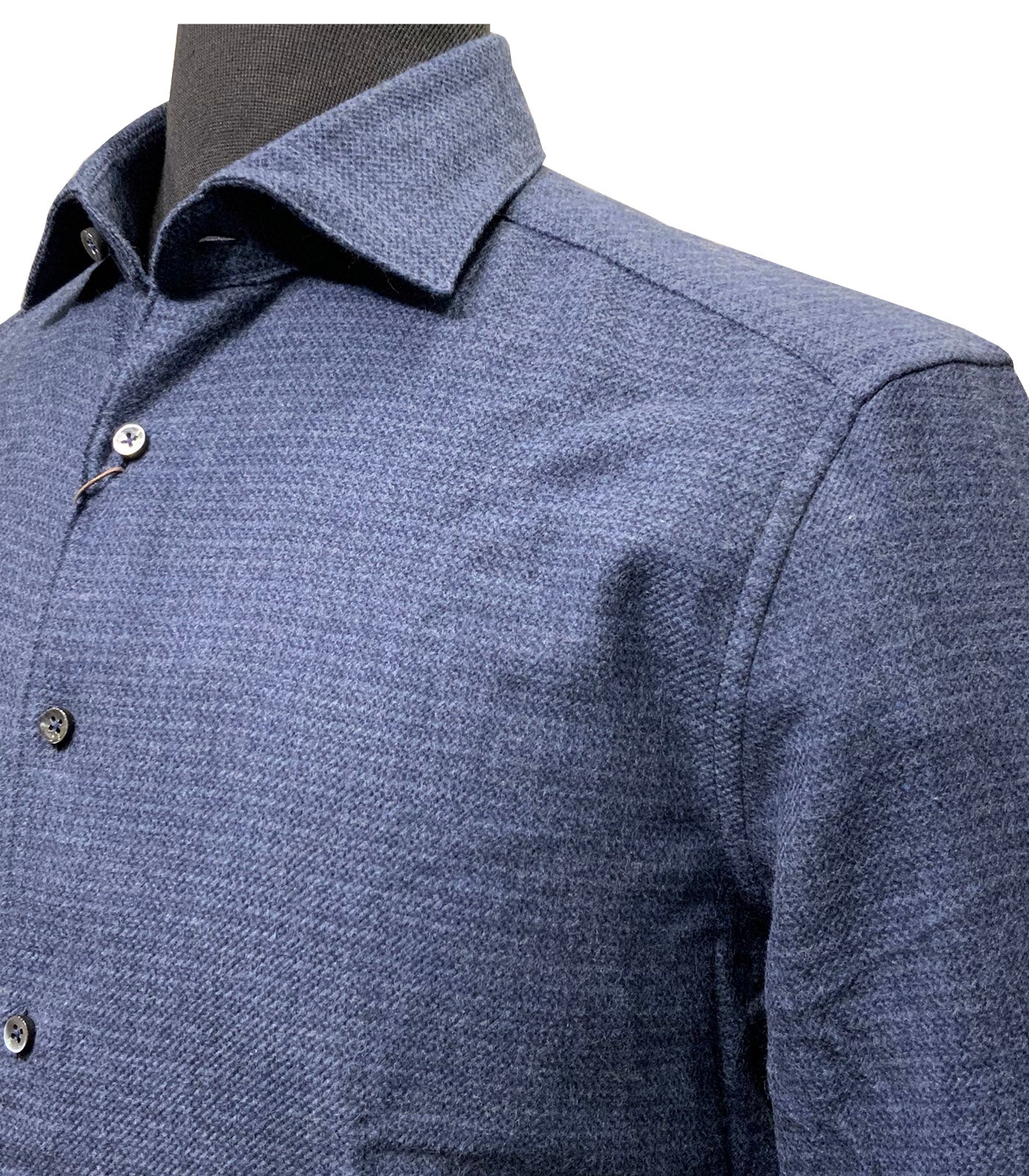 STENSTROMS - SLIMLINE dark Blue Micro Check Flannel Shirt 7127119036193