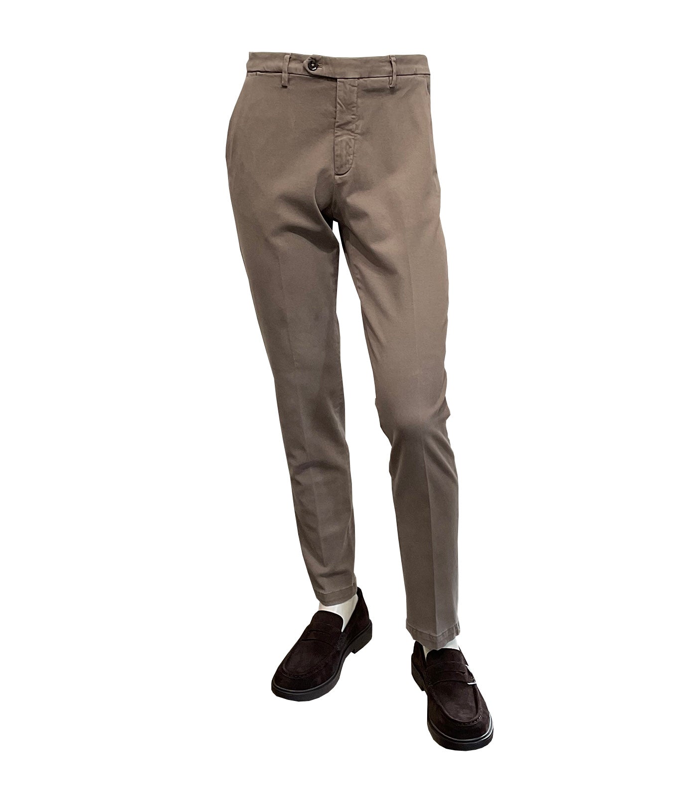 BRIGLIA 1949 - Biscuit Brown NAVIGLIO Slim Leg Stretch Brushed Cotton Blend  Chinos 400005-036