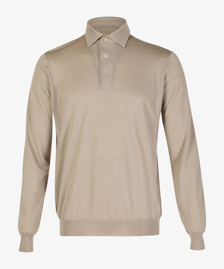 FILIPPO DE LAURENTIIS - Ecru Cotton & Cashmere Long Sleeve Knitted Polo PL1MLPAR 040