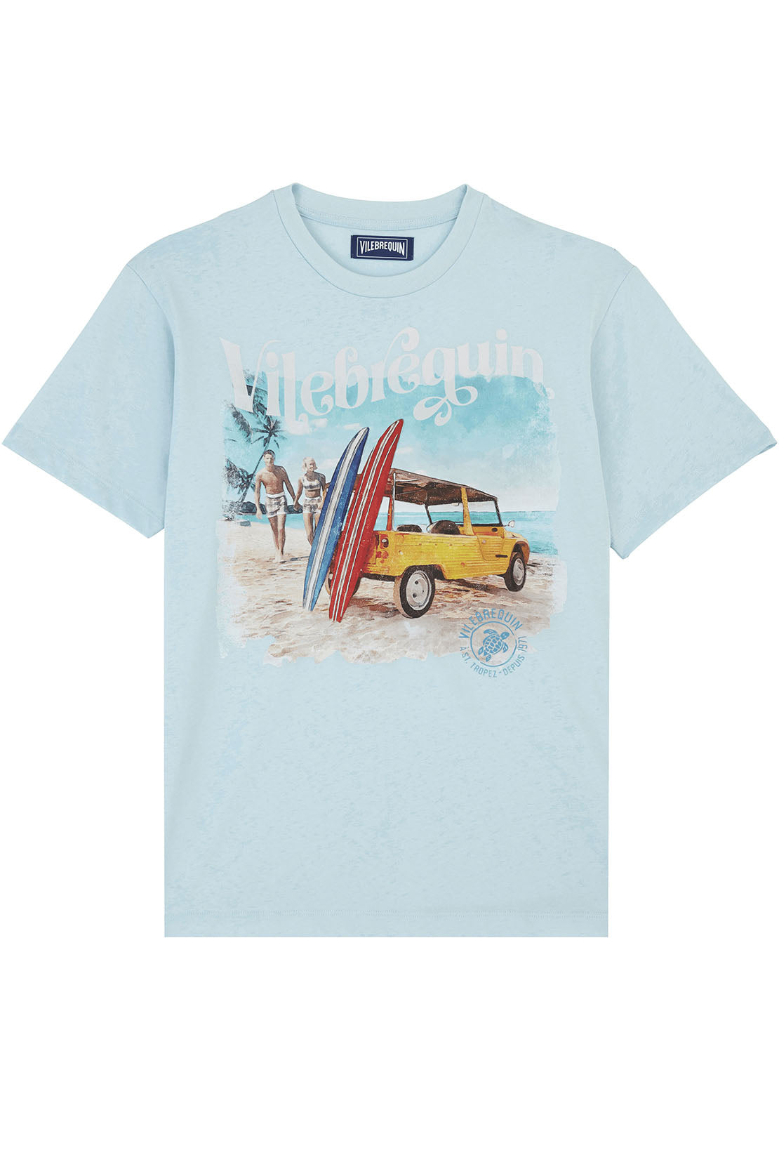 VILEBREQUIN - PORTISOL Cotton T-Shirt SURF AND MINI MOKE in Sky Blue PTSAP384