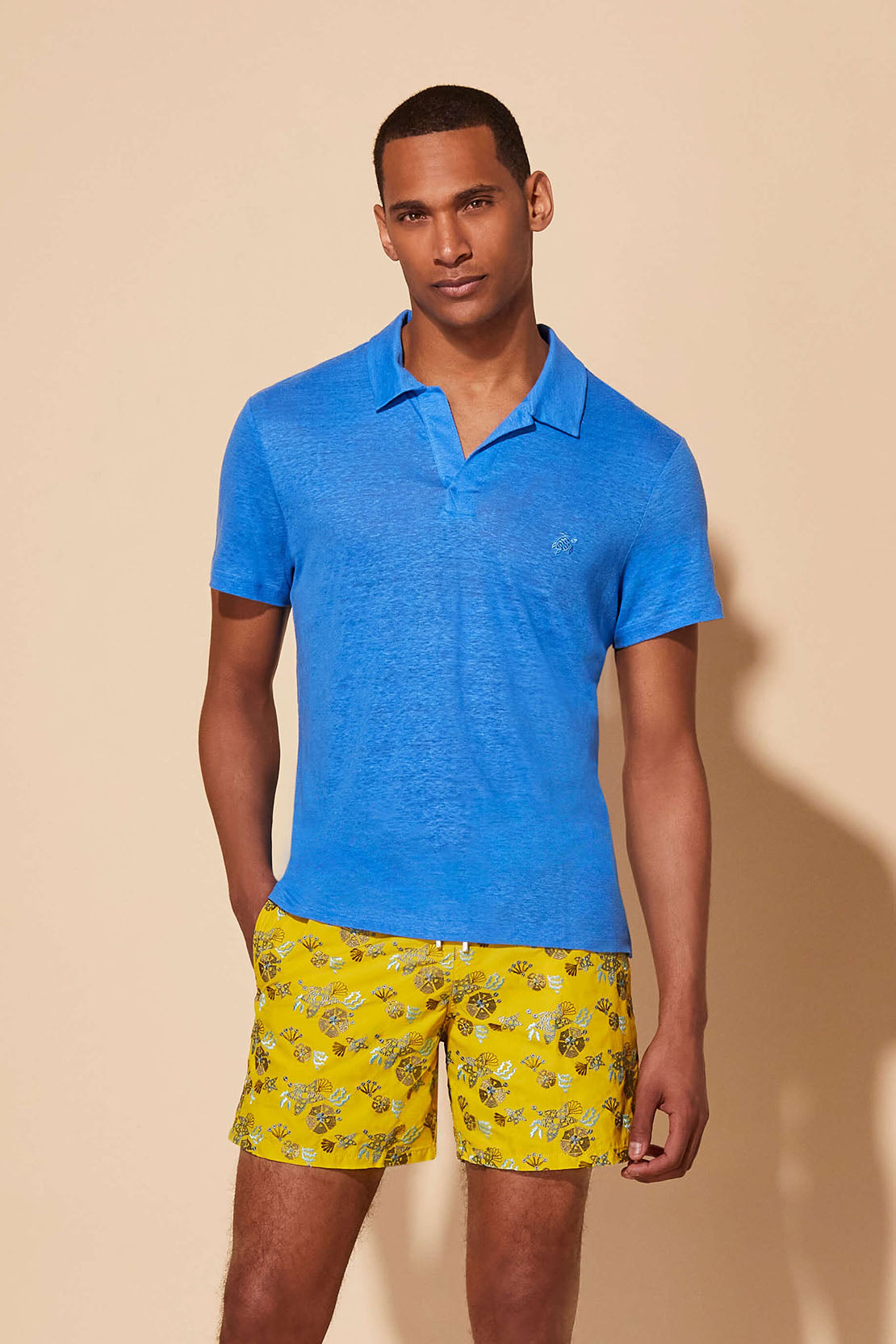 VILEBREQUIN - PYRAMID Linen Jersey Polo Shirt in Bright Blue PYRE9O00-367