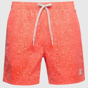 PSYCHO BUNNY - SAMOS Hydrochromic Printed Swim Shorts In HOT CORAL