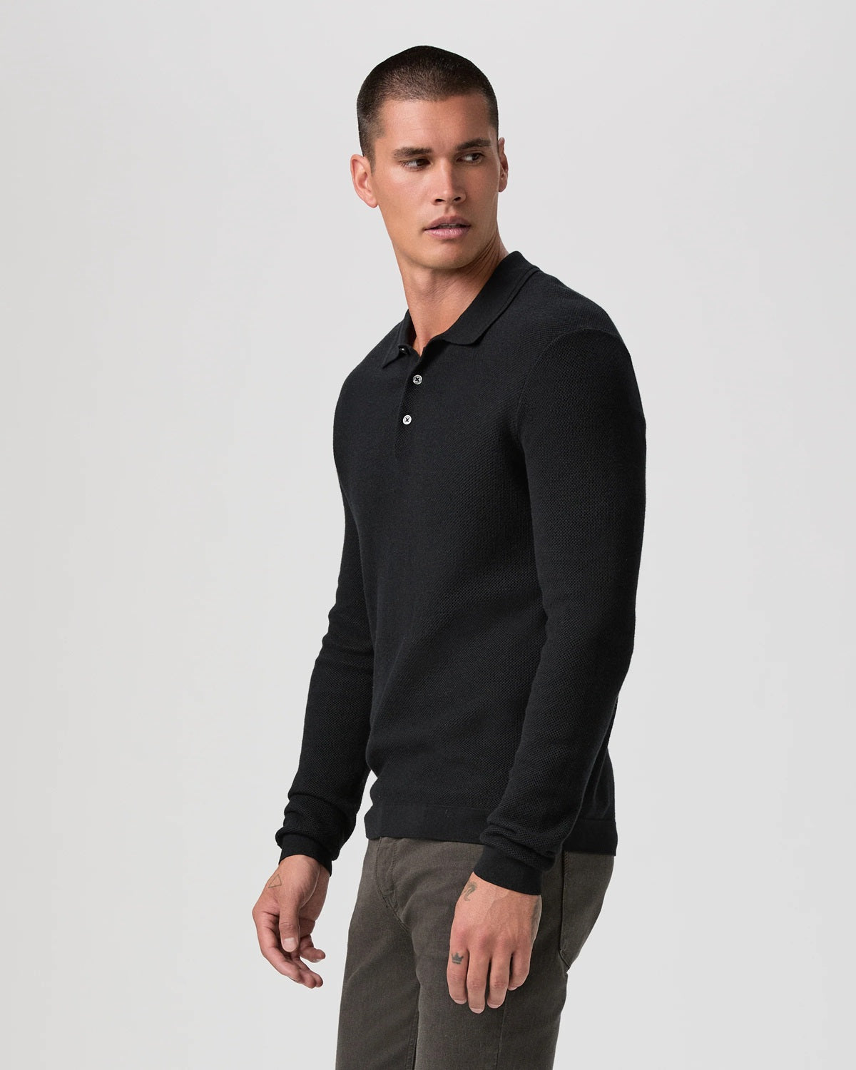 PAIGE - SELWYN Long Sleeve Sweater Polo In BLACK M369P15-1086