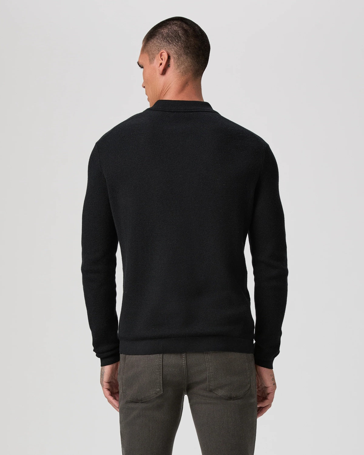 PAIGE - SELWYN Long Sleeve Sweater Polo In BLACK M369P15-1086