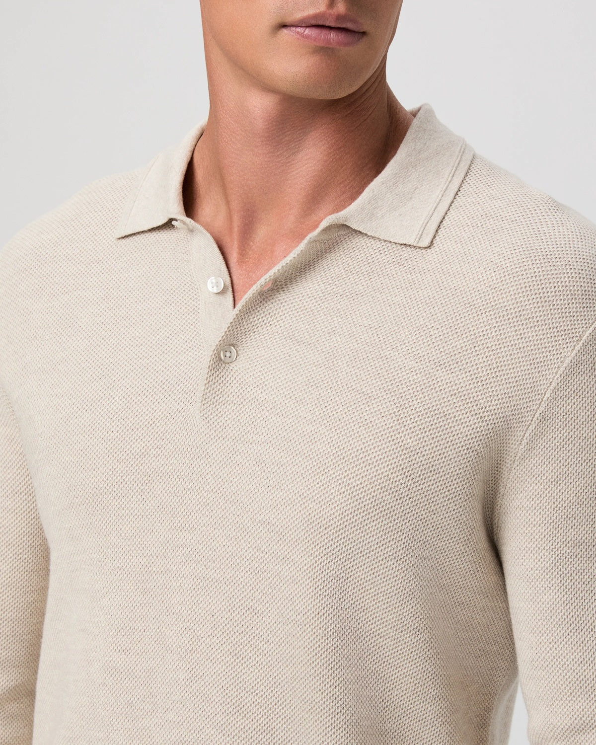 PAIGE - SELWYN Long Sleeve Sweater Polo In CANVAS M369P15-5910