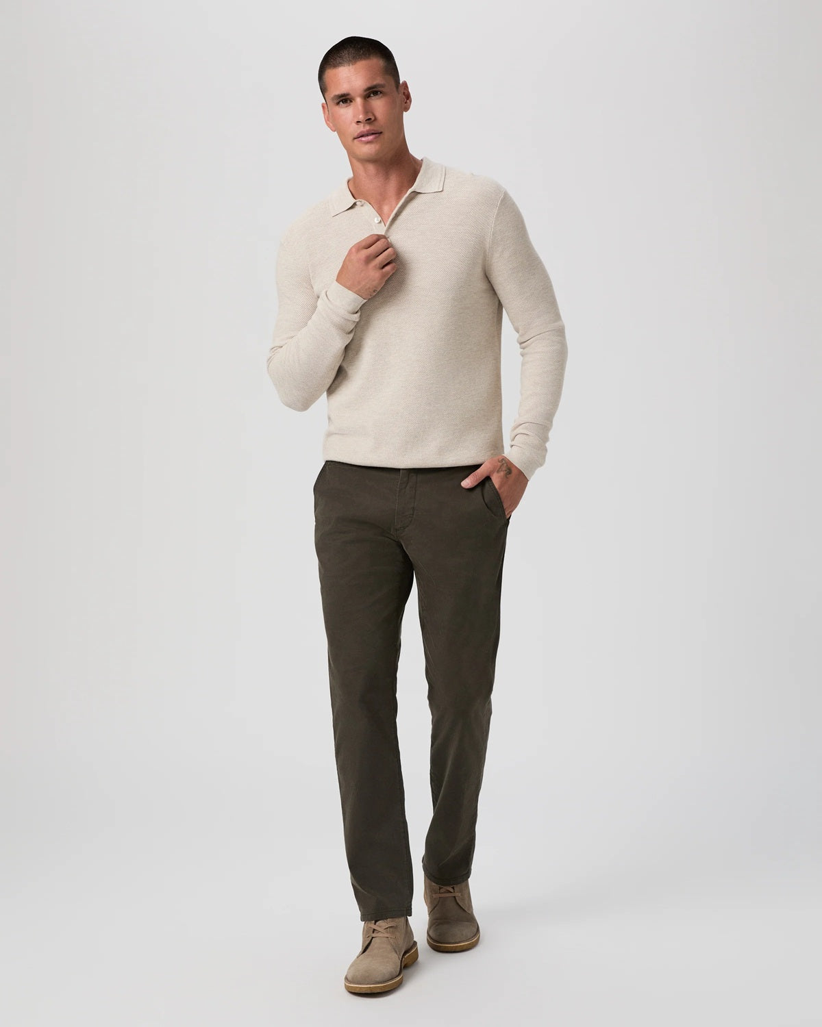 PAIGE - SELWYN Long Sleeve Sweater Polo In CANVAS M369P15-5910