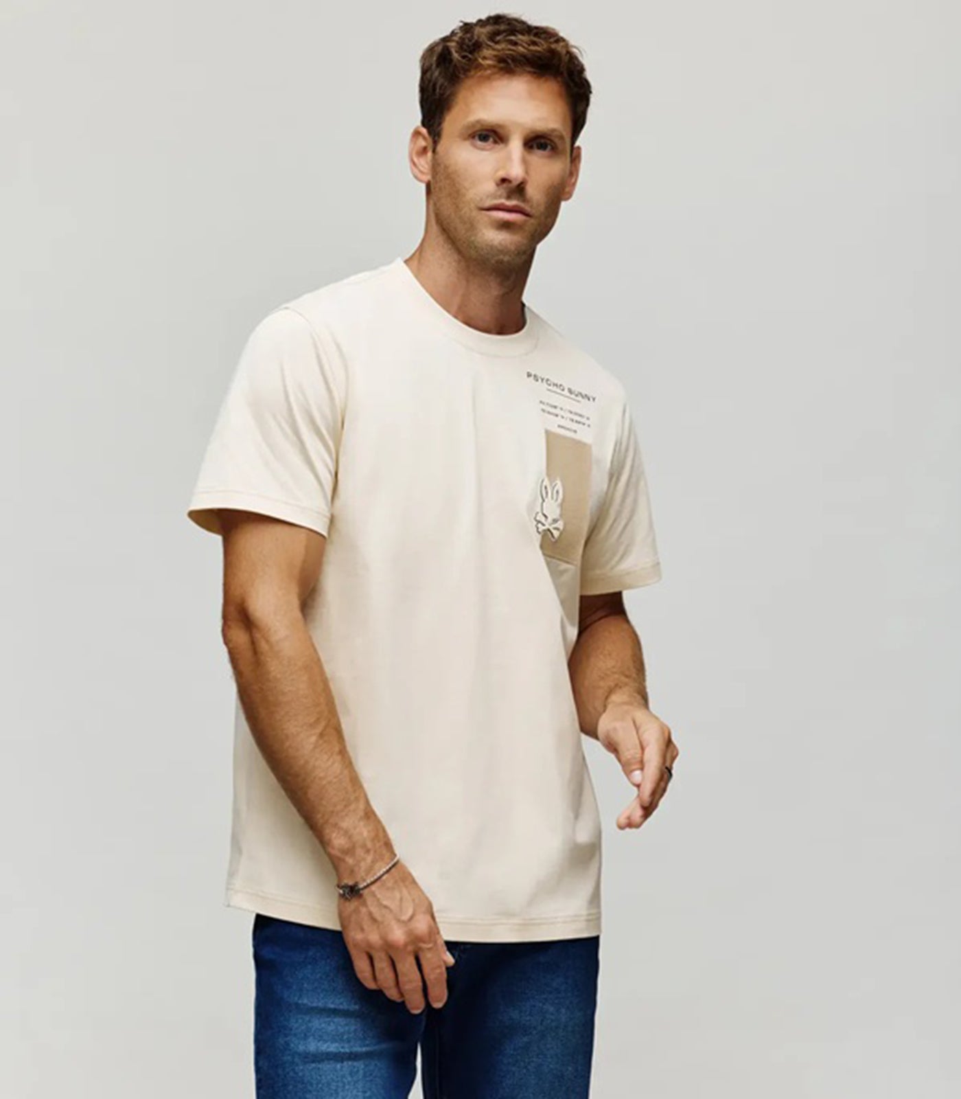 PSYCHO BUNNY - SUMMIT Graphic T-Shirt In WHITE CAP GREY