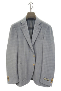 CANALI - Sky Blue Houndstooth Linen and Wool KEI 2 Button Jacket 13275-CF05070.401