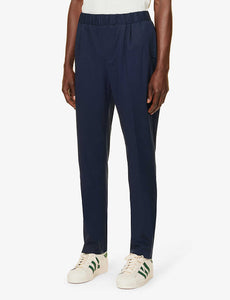 PAIGE - SNIDER PAIGE Elasticated Waistband Tapered Leg Stretch Trousers in Dark Horizon Blue