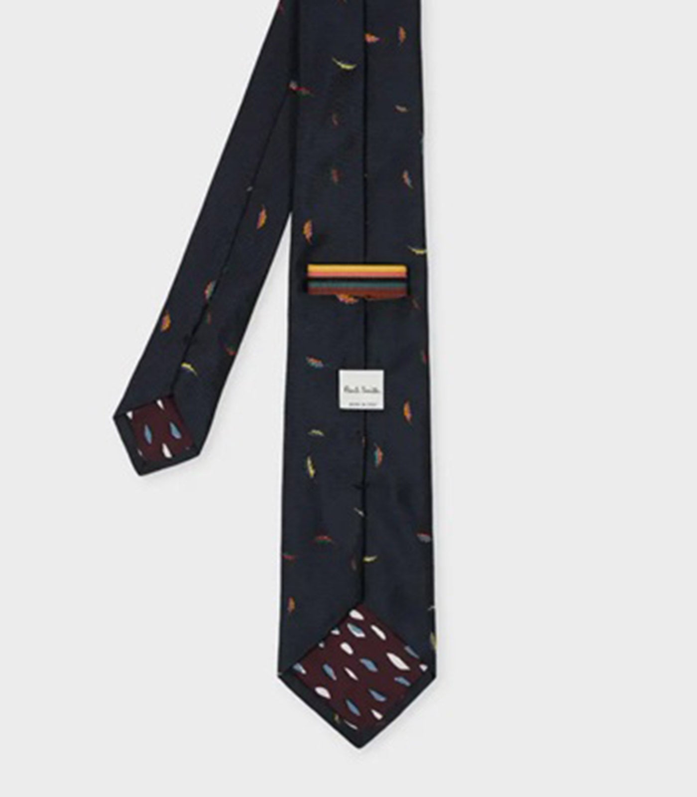 PAUL SMITH - Narrow LEAF PRINT Silk Tie in Navy