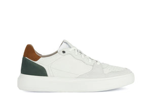 GEOX - DEIVEN Leather and Suede Trainers in White and Forest Green U355WB04722C1Z3P
